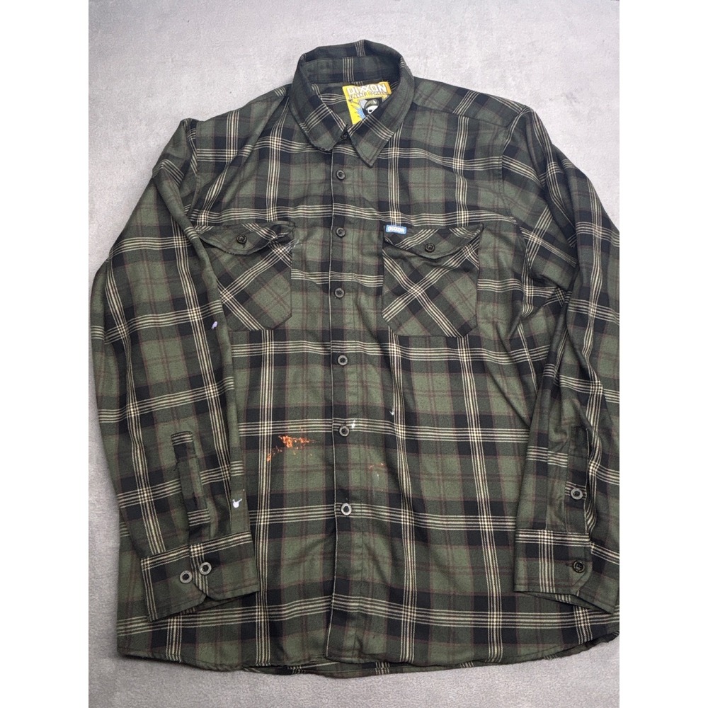 Dixxon Flannel Company Green Beret Plaid Shirt Mens 2XL Olive Black